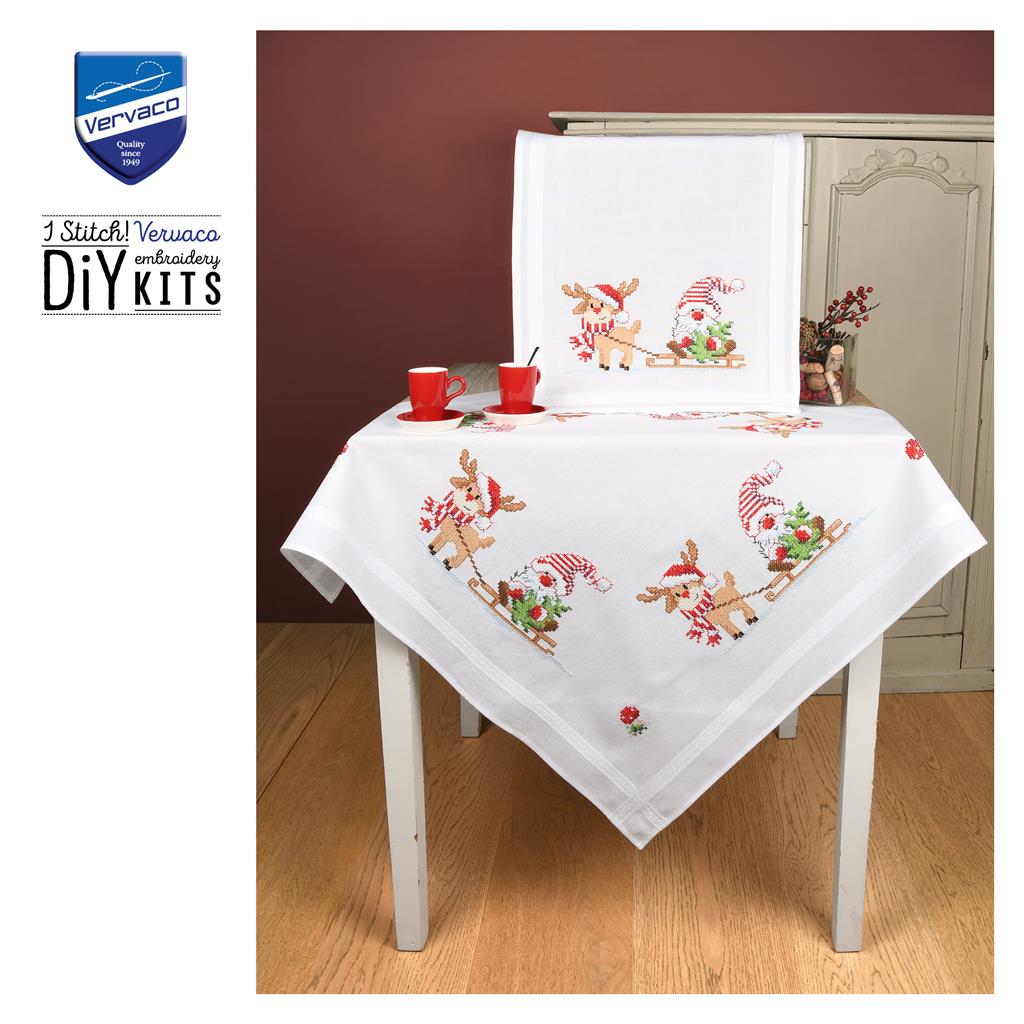 Camino de Mesa en Punto de Cruz "Gnomo y Reno" - Vervaco