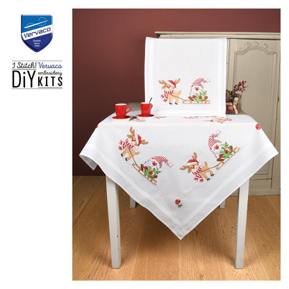 Camino de Mesa en Punto de Cruz "Gnomo y Reno" - Vervaco