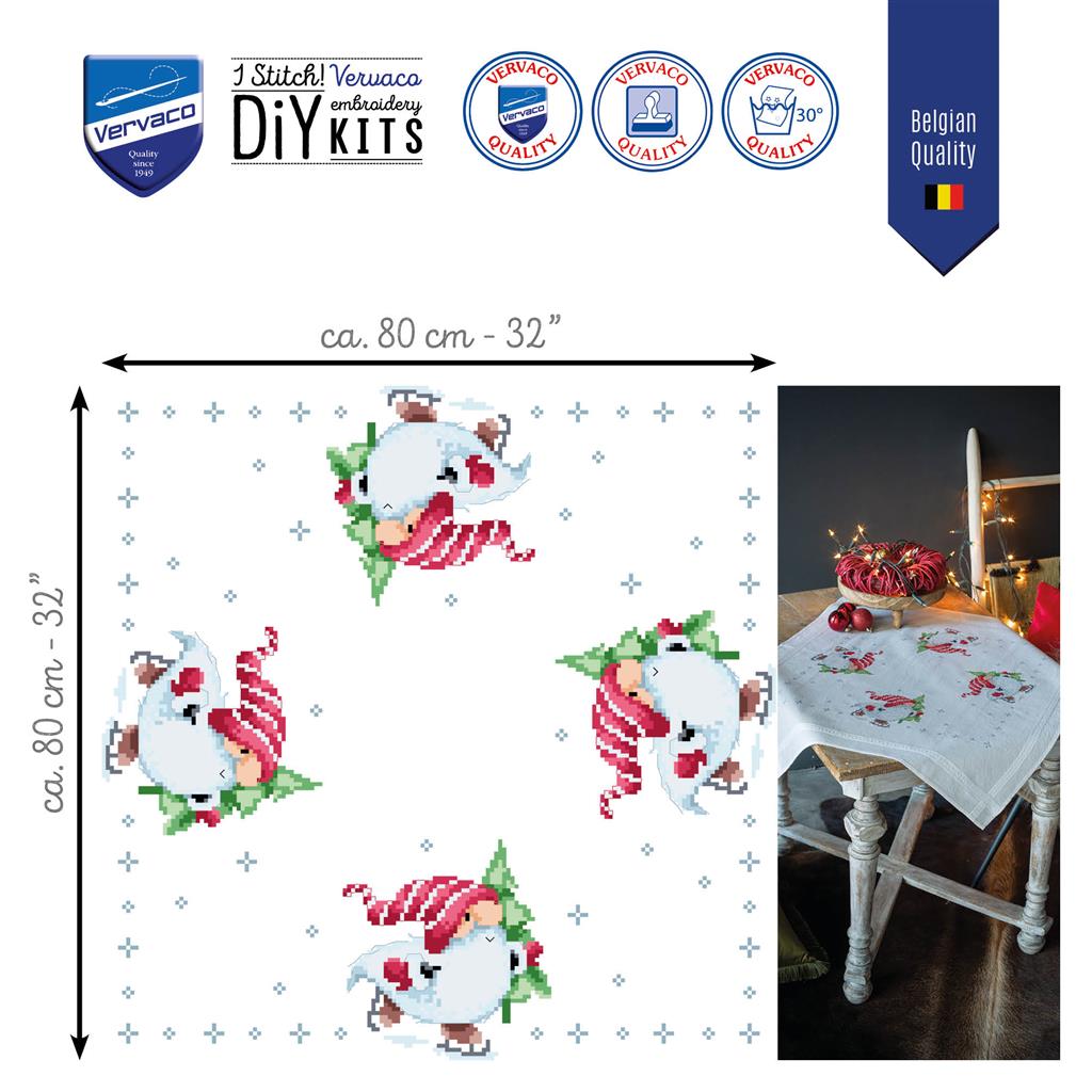 Centro de Mesa en Punto de Cruz "Gnomos Navideños" - Vervaco