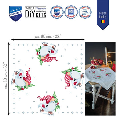 Centro de Mesa en Punto de Cruz "Gnomos Navideños" - Vervaco