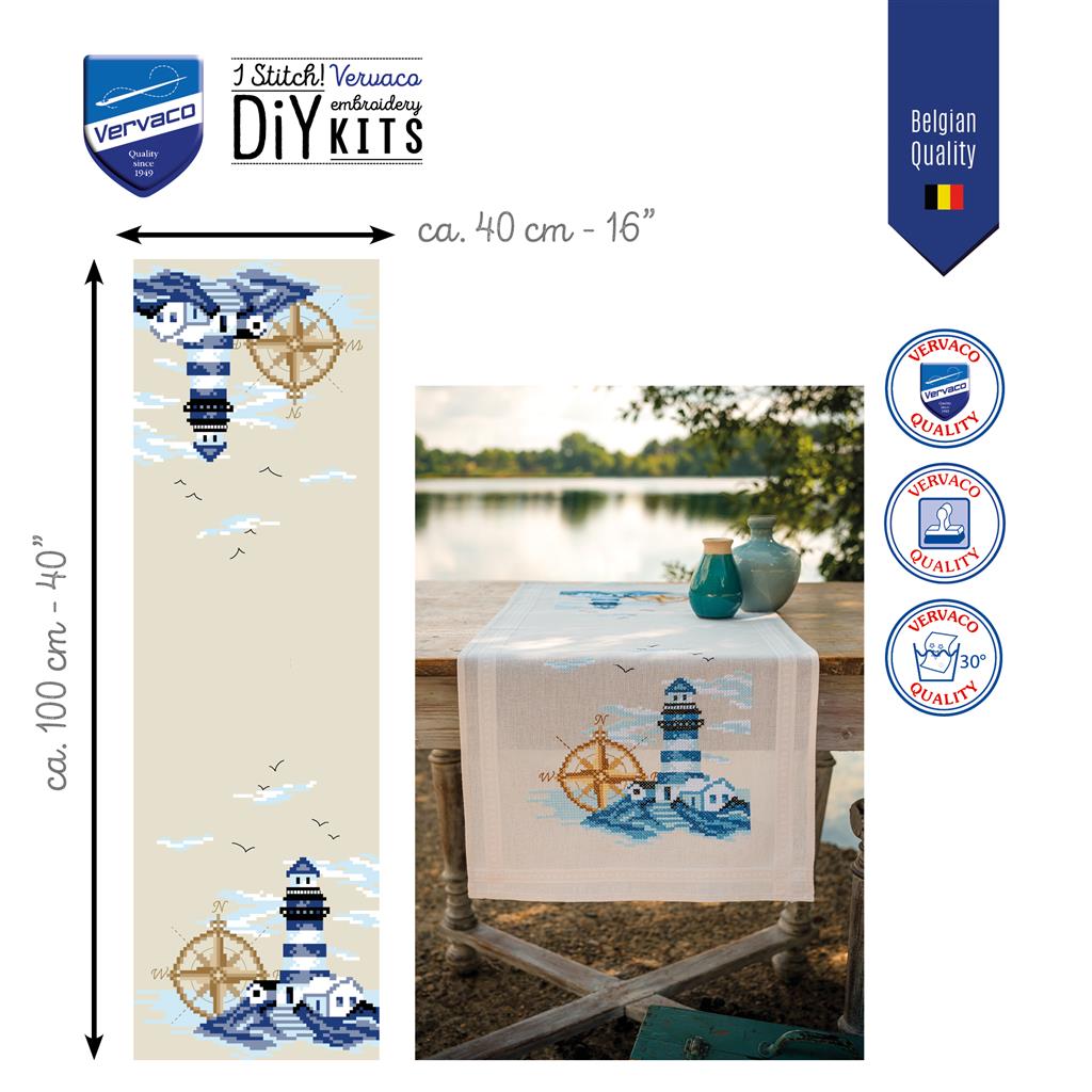 Camino de Mesa en Punto de Cruz "Navy" - Vervaco