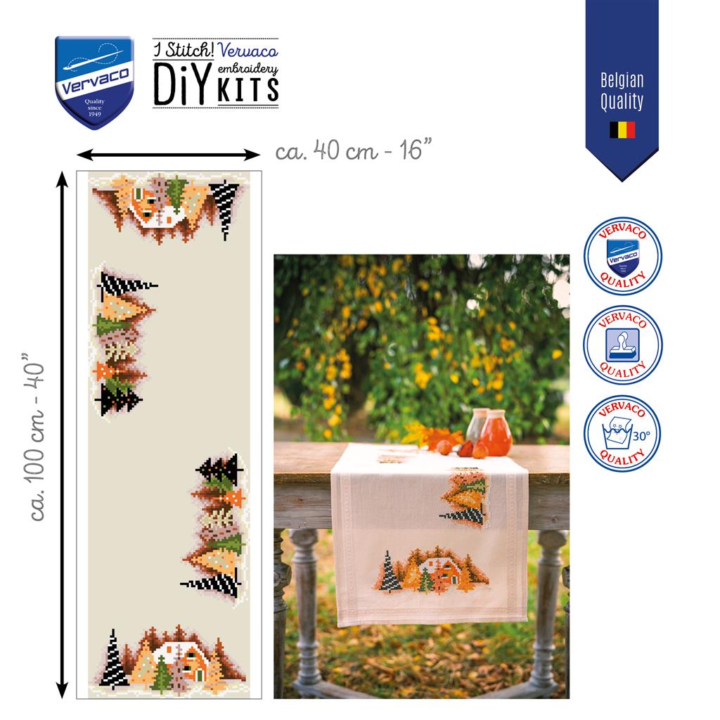 Camino de Mesa en Punto de Cruz "Pueblo Invernal" - Vervaco