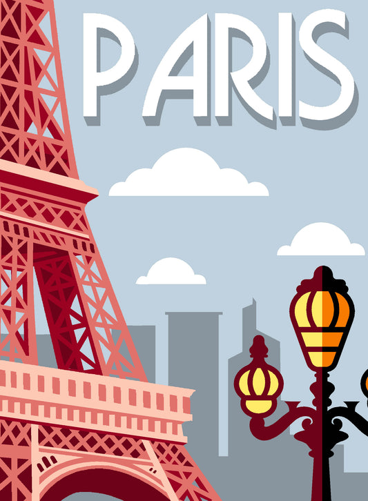Cañamazo impreso para medio punto París de Margot Creations de Paris con Torre Eiffel, farolas y skyline urbano parisino.