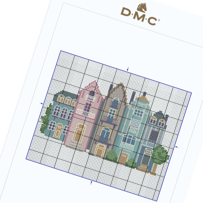Patrón Gratis de Punto de Cruz "Casas de Ciudad" - DMC