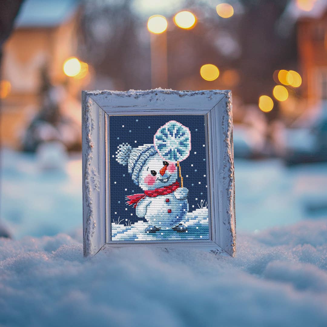 Kit Ponto Cruz Collection D’Art "Boneco de Neve Gelo Chupa-Chupa" - BC8130