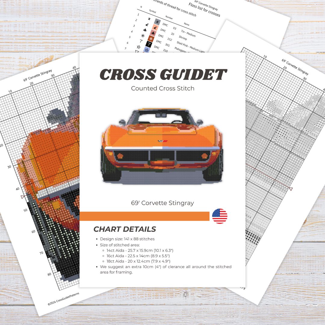 Patrón de Punto de Cruz "69' Corvette Stingray" - CrossGuidetPatterns