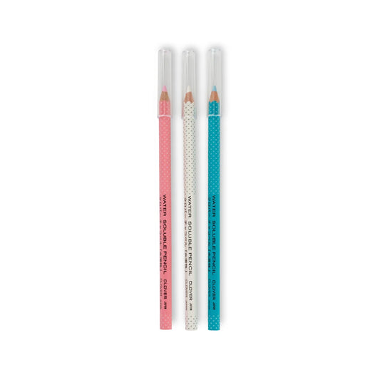 Pack de 3 lápices marcadores para tela Clover solubles en agua en blanco, azul y rosa