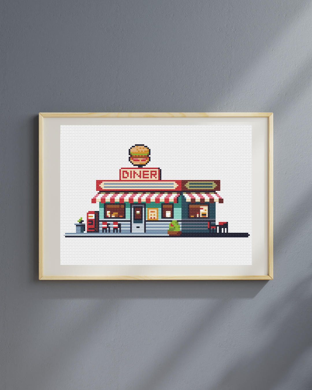 Patrón de Punto de Cruz "Cozy American Diner" - CrossGuidetPatterns