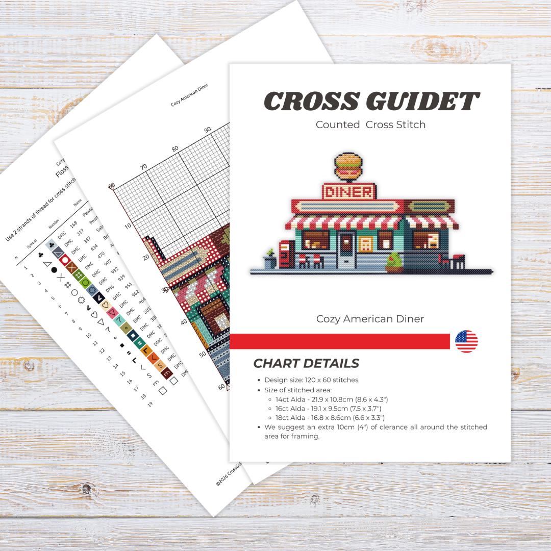 Patrón de Punto de Cruz "Cozy American Diner" - CrossGuidetPatterns