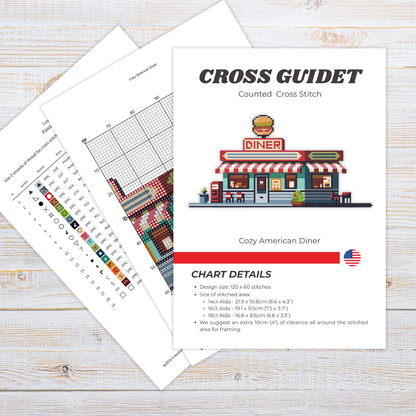 Patrón de Punto de Cruz "Cozy American Diner" - CrossGuidetPatterns