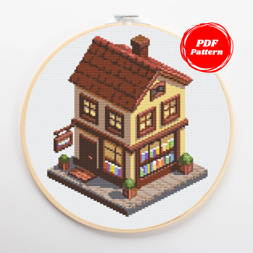 Patrón de Punto de Cruz "Cozy Bookstore" - CrossGuidetPatterns