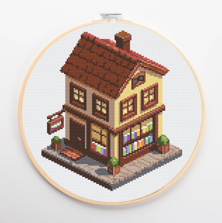 Patrón de Punto de Cruz "Cozy Bookstore" - CrossGuidetPatterns