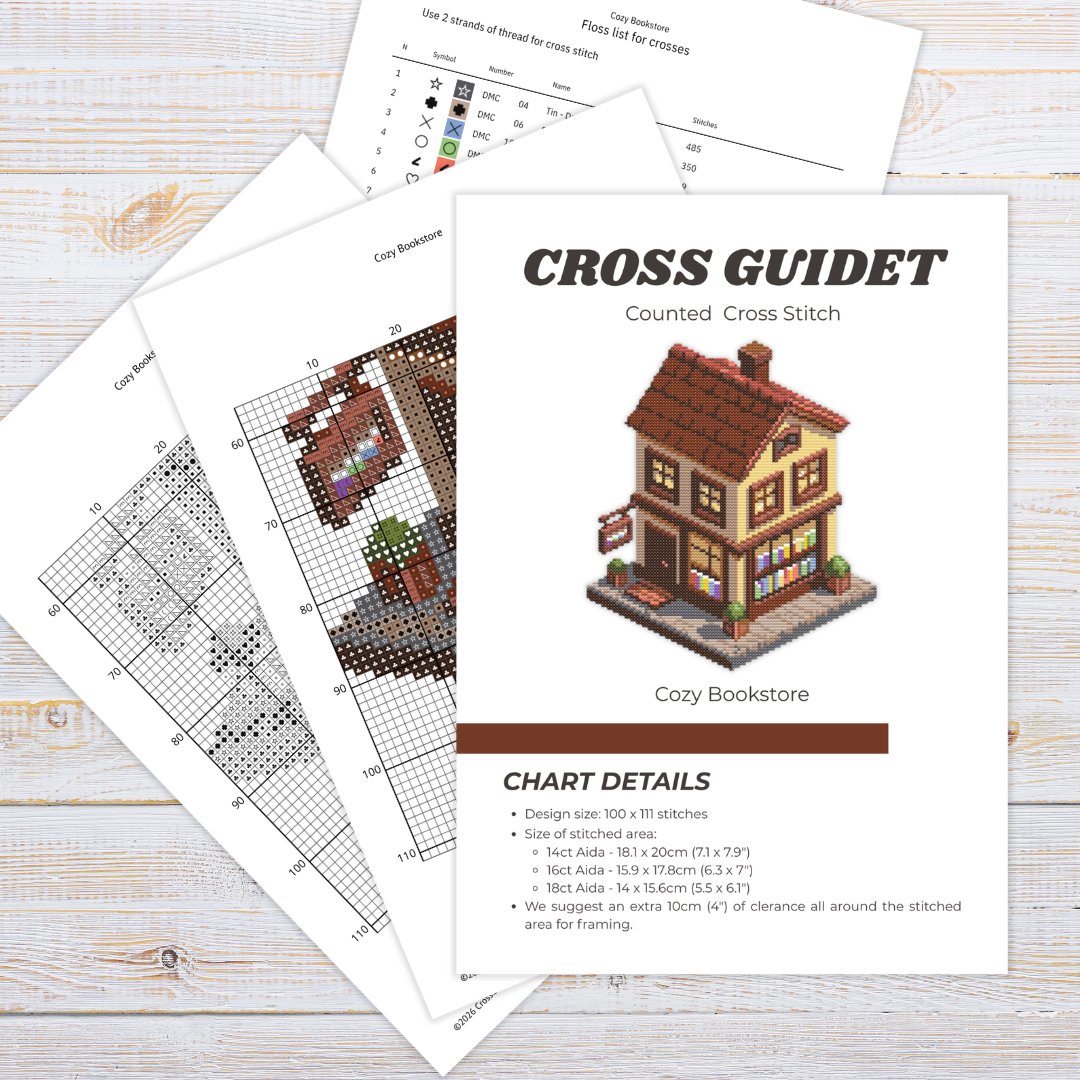 Patrón de Punto de Cruz "Cozy Bookstore" - CrossGuidetPatterns