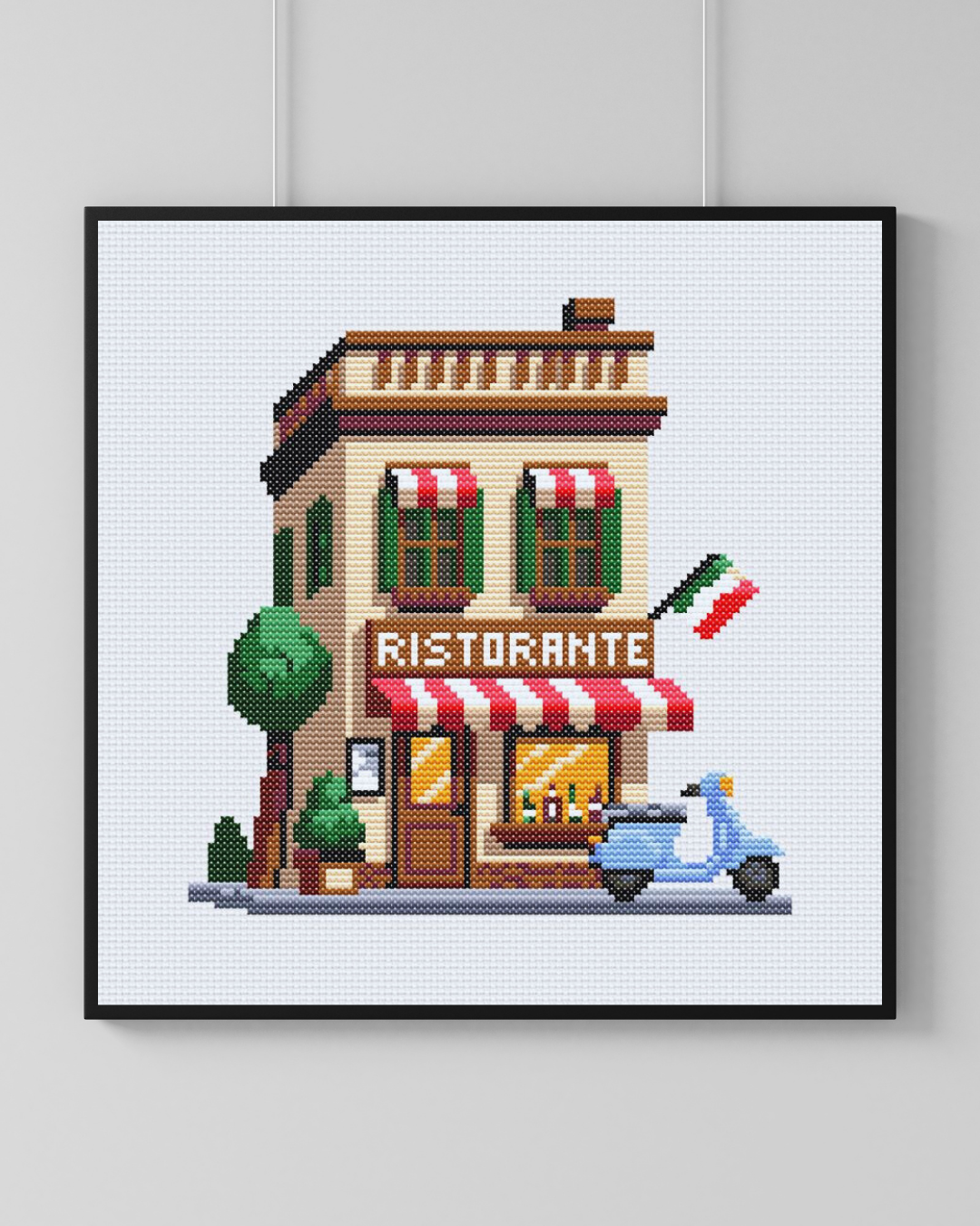 Patrón de Punto de Cruz "Cozy Italian Restaurant" - CrossGuidetPatterns