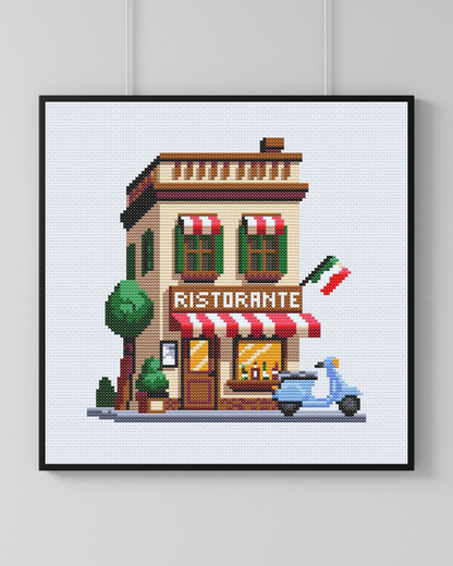 Patrón de Punto de Cruz "Cozy Italian Restaurant" - CrossGuidetPatterns