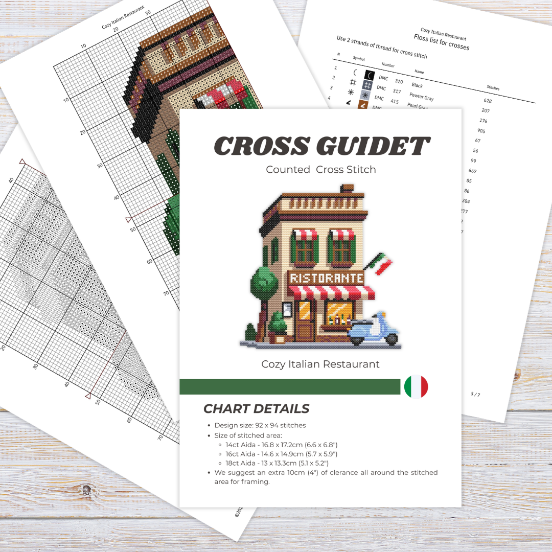 Patrón de Punto de Cruz "Cozy Italian Restaurant" - CrossGuidetPatterns