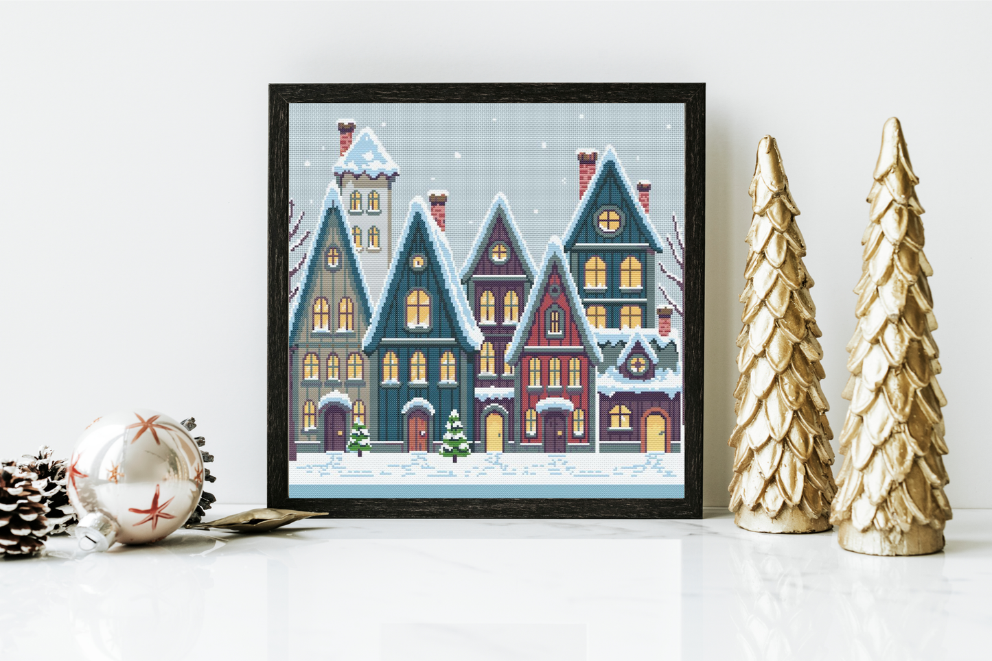 Patrón de Punto de Cruz "Cozy Winter Town" - CrossGuidetPatterns