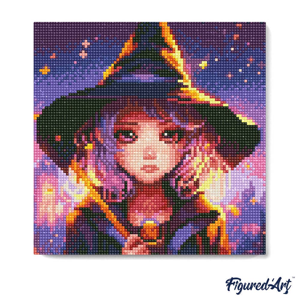 Kit de Punto Diamante Figured’Art "Pequeña Bruja" (Lienzo con Bastidor 25×25 cm)