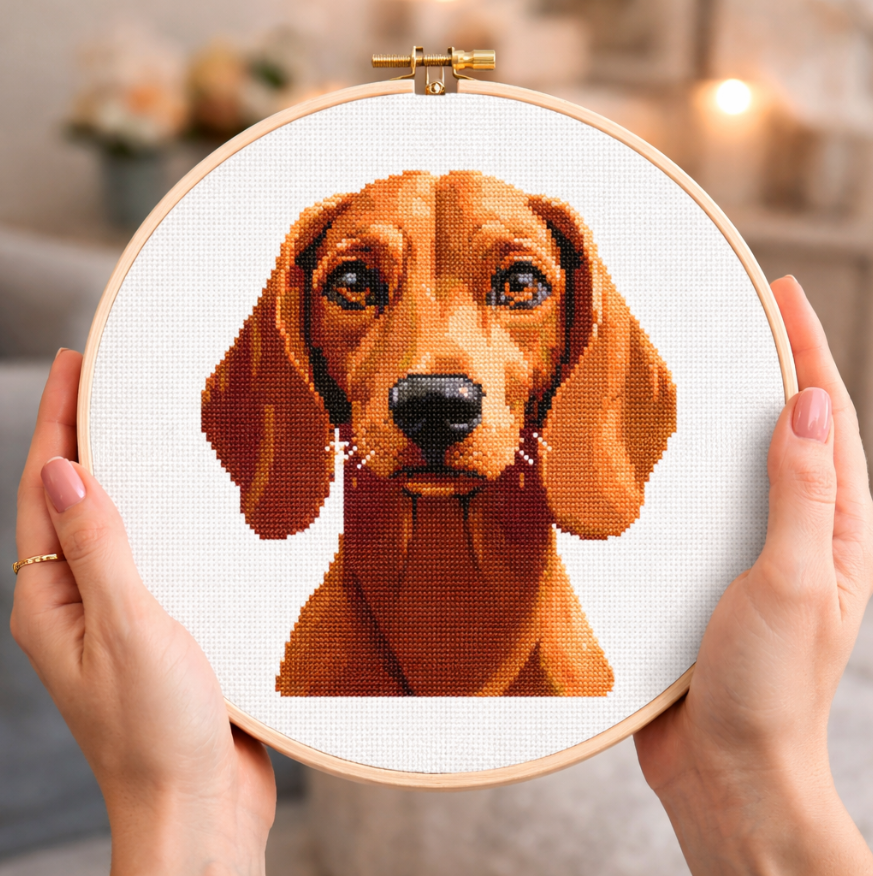 Patrón de Punto de Cruz "Dachshund" - CrossGuidetPatterns