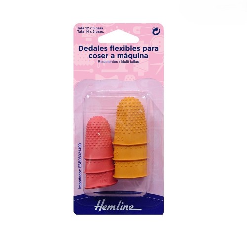 Dedales flexibles Hemline pack de 6 para costura y quilting, antideslizantes y ventilados, en dos tallas para pulgar y dedo medio.