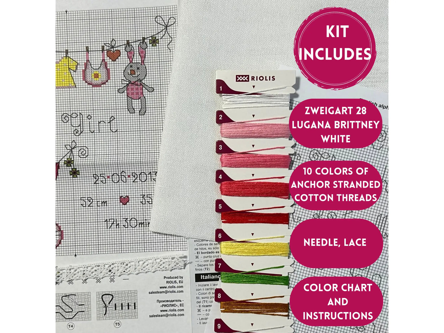 Kit de Punto de Cruz Riolis "¡Es una niña!" - 1417