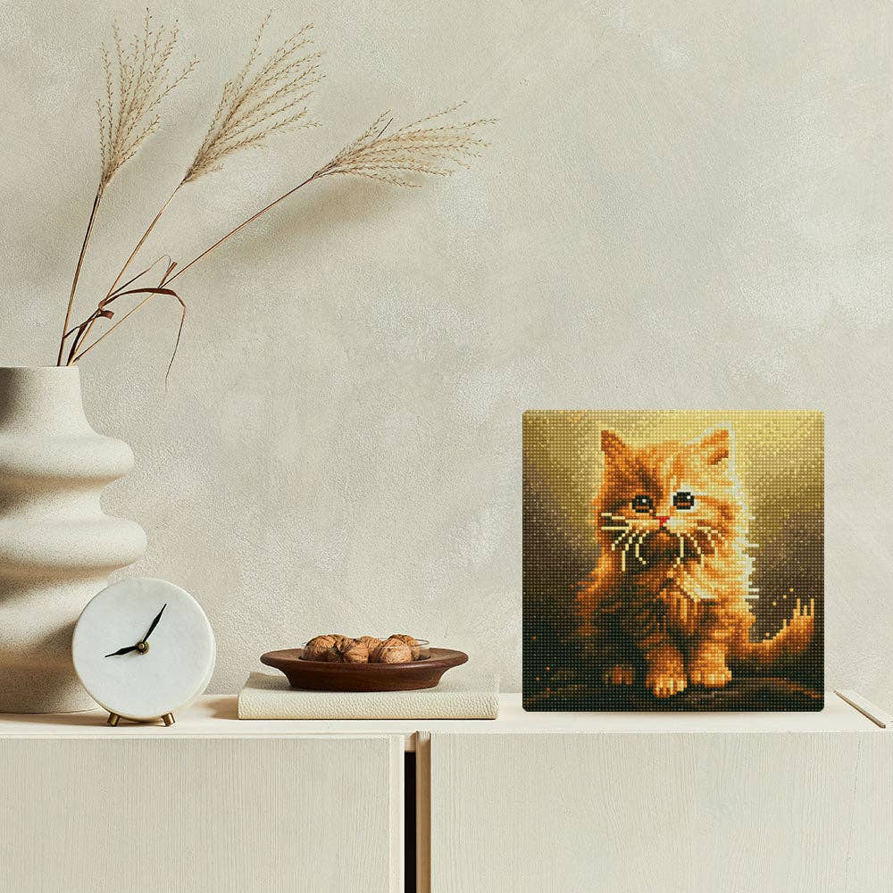 Kit de Punto Diamante Figured’Art "Gato Naranja" (Lienzo con Bastidor 25×25 cm)