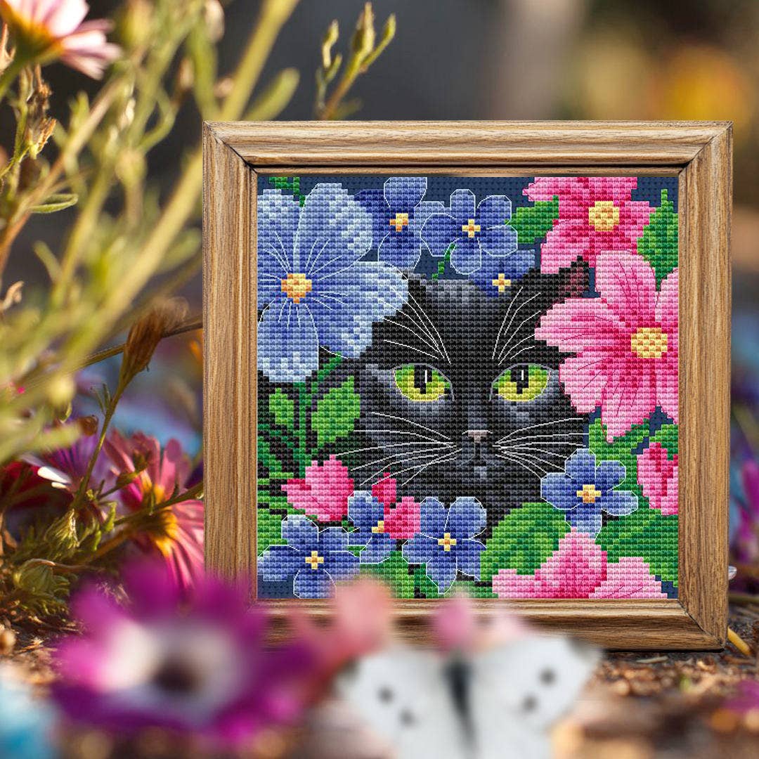 Kit de Punto de Cruz Collection D'Art "Gato Entre Flores" - BC8132