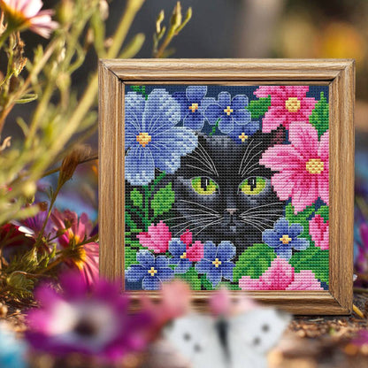 Kit de Punto de Cruz Collection D'Art "Gato Entre Flores" - BC8132