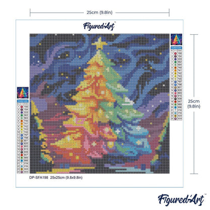 Kit de Punto Diamante Figured’Art "Árbol de Navidad Colorido" 25×25 cm