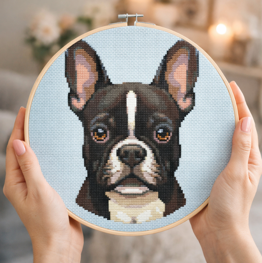Patrón de Punto de Cruz "Bulldog Francés" - CrossGuidetPatterns