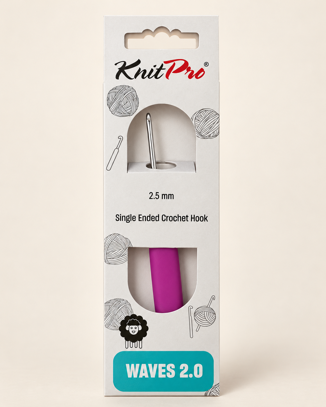 Aguja de ganchillo ergonómica KnitPro Waves de 2,5 mm con mango rosa y cabeza de aluminio