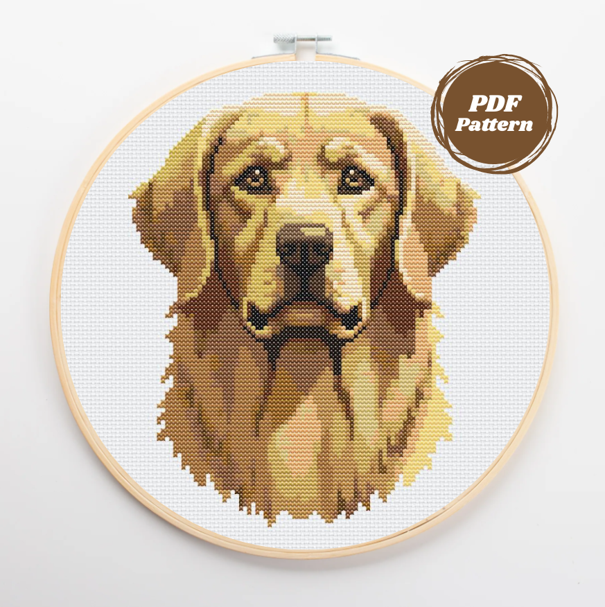 Patrón de punto de cruz Golden Retriever en bastidor de bordado