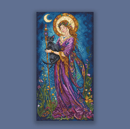 Gráfico de punto de cruz Diosa de la Luna de Letistitch, diseño místico con 52 colores DMC para bordar sobre Aida blanca 16 ct. No incluye hilos ni tela