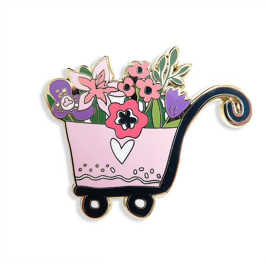 Imán para agujas con el diseño de un carrito rosa con flores veraniegas de Letistitch de metal esmaltado 