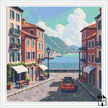 Patrón de Punto de Cruz "Puerto Italiano" - CrossGuidetPatterns