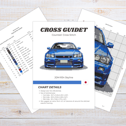 Patrón de Punto de Cruz "Nissan Skyline R34" - CrossGuidetPatterns