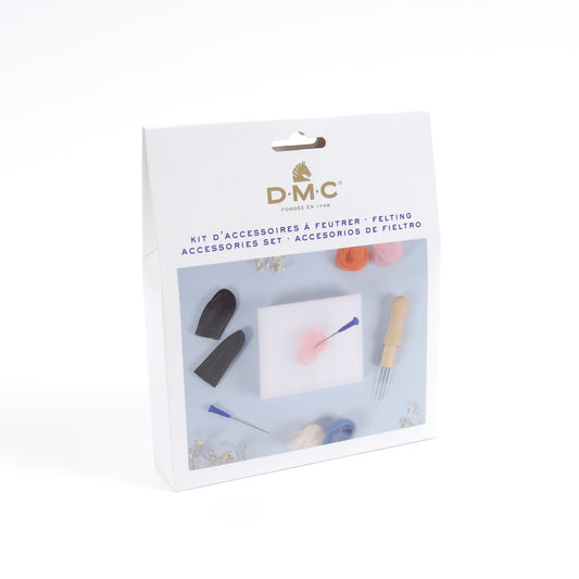 Kit de accesorios de fieltro de DMC con agujas, protectores de cuero, base de espuma y mango de madera FSC, ideal para proyectos de manualidades y needle felting.