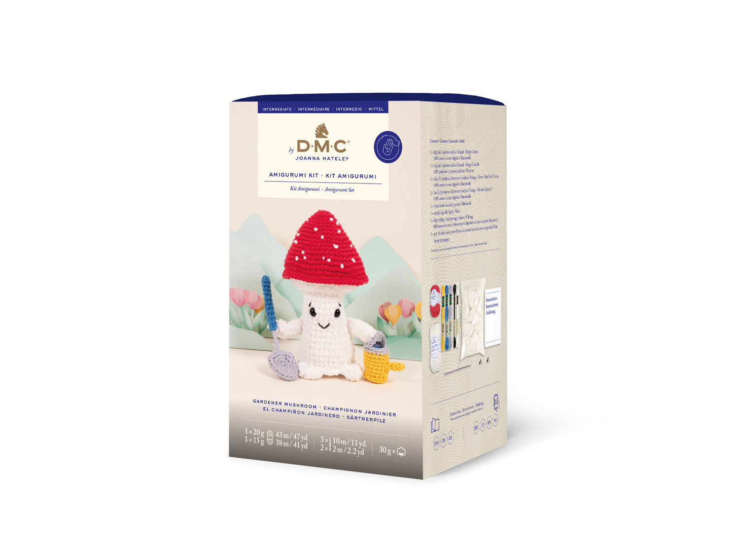 Kit de amigurumi DMC Seta Jardinera Garden Life con hilos Happy Cotton y Happy Chenille, incluye relleno, ganchillo y todos los accesorios necesarios.
