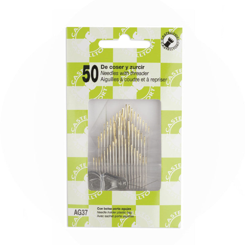 Set de agujas para coser y zurcir Castelltort con 50 agujas, enhebrador Pony y bolsa porta agujas.