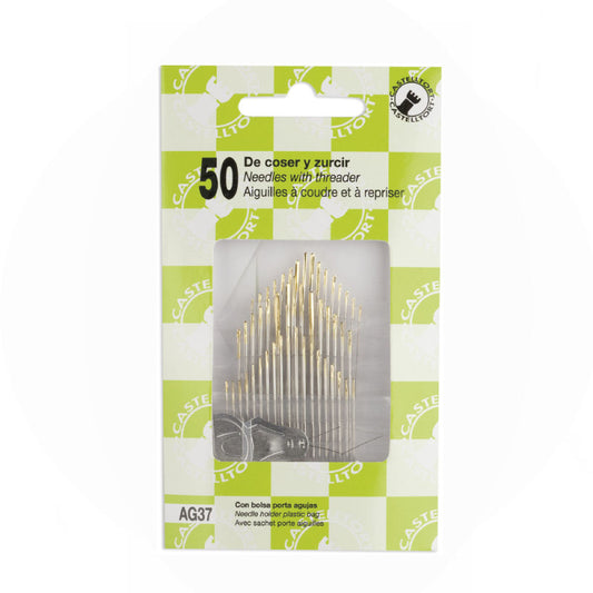 Set de agujas para coser y zurcir Castelltort con 50 agujas, enhebrador Pony y bolsa porta agujas.