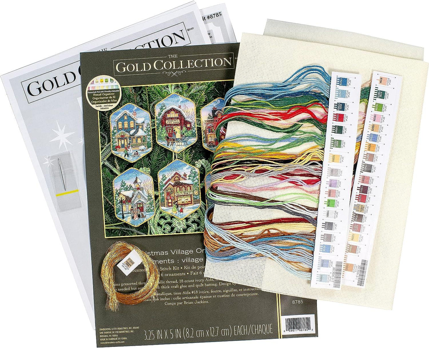 Kit Adornos en Punto de Cruz "Pueblo Navideño" - Dimensions: Gold Collection