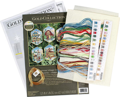 Kit Adornos en Punto de Cruz "Pueblo Navideño" - Dimensions: Gold Collection