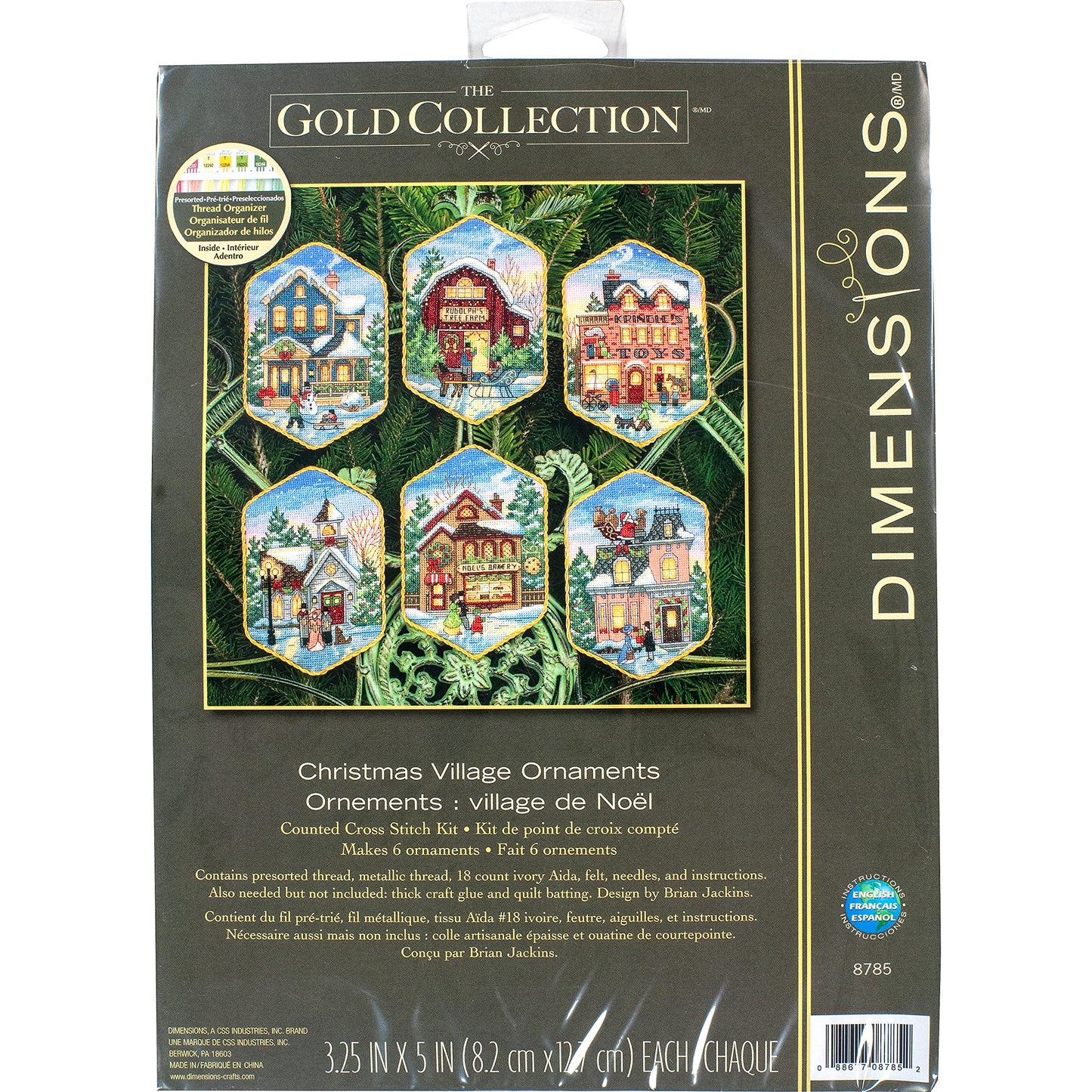 Kit Adornos en Punto de Cruz "Pueblo Navideño" - Dimensions: Gold Collection