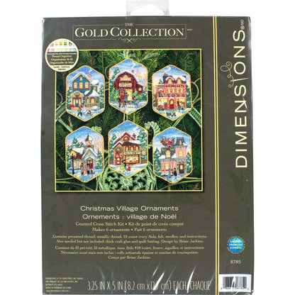 Kit Adornos en Punto de Cruz "Pueblo Navideño" - Dimensions: Gold Collection