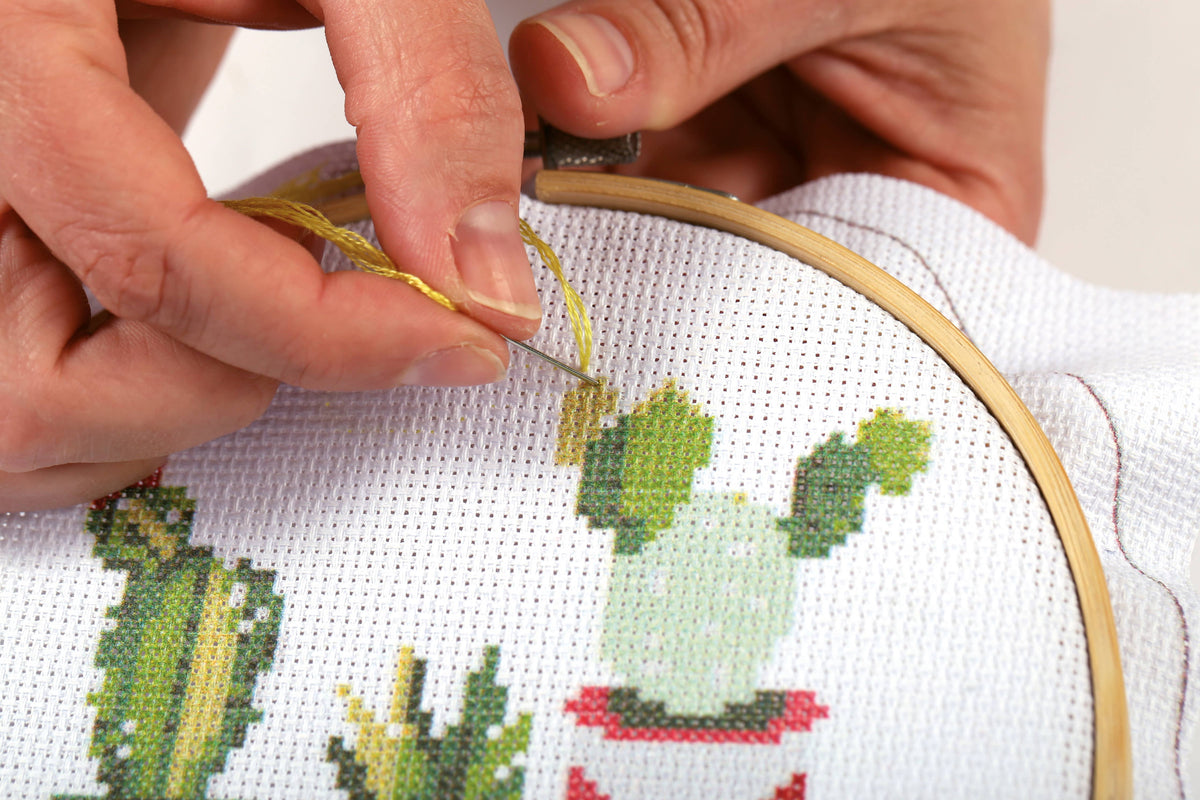 Kit de Punto de Cruz para Principiantes Cactus con Bastidor de Madera - Graine Créative