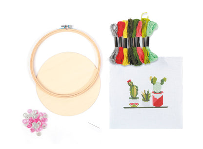Kit de Punto de Cruz para Principiantes Cactus con Bastidor de Madera - Graine Créative