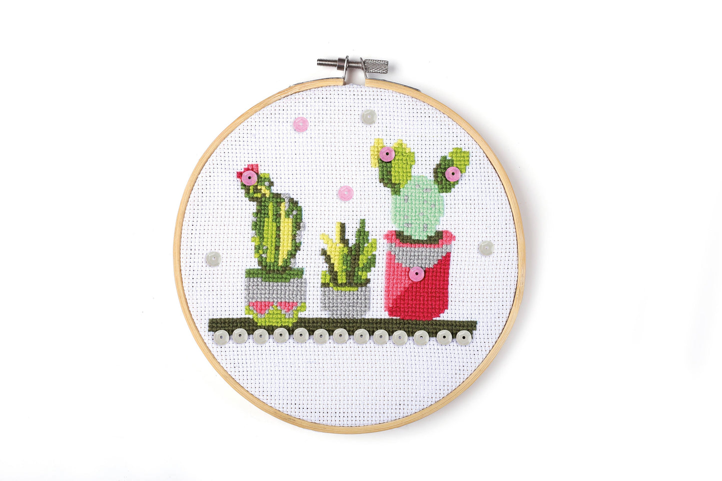 Kit de Punto de Cruz para Principiantes Cactus con Bastidor de Madera - Graine Créative