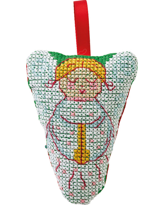 Kit de punto de cruz Permin Ángel, adorno navideño con ángel de melena dorada y alas blancas y cinta roja