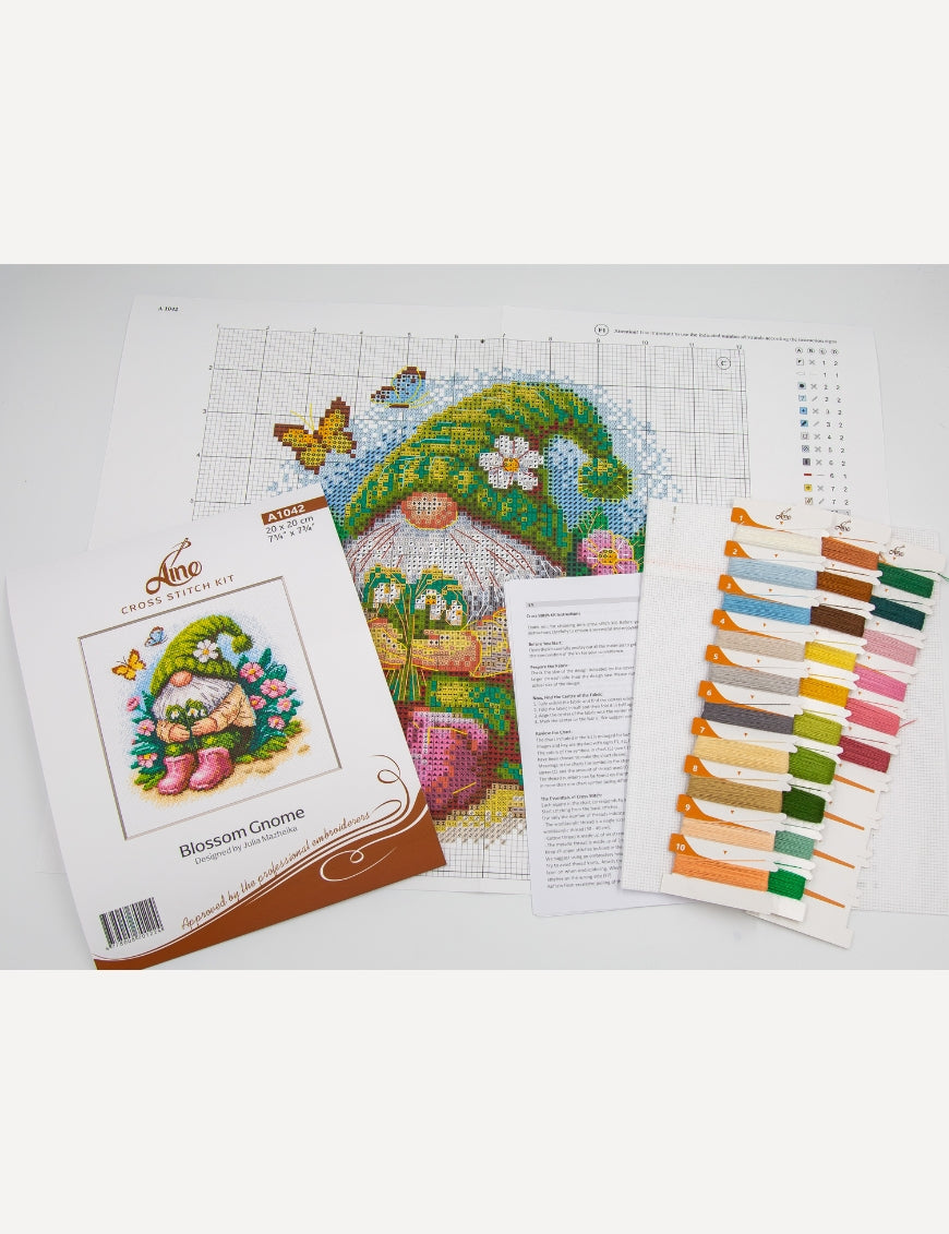 Kit de Punto de Cruz Aine "Gnomo Florido" - A1042