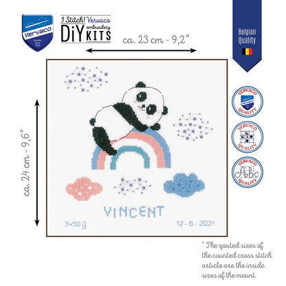 Kit de Punto de Cruz "Panda en el Arcoíris" Personalizable – Vervaco